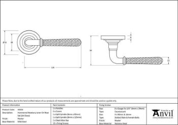 Pewter Hammered Newbury Lever on a Plain Rose - Unsprung - 49990 