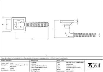 Pewter Hammered Newbury Lever on a Square Rose - Unsprung - 49992