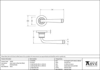 Avon Lever on a Plain Rose in Polished Nickel (Unsprung) - 49953