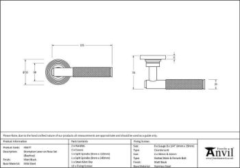 Brompton Lever on a Beehive Rose in Matt Black (Unsprung) - 50011