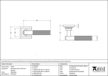 Brompton Lever on a Square Rose in Matt Black (Unsprung) - 50012