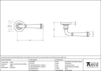 Regency Lever on a Plain Rose in Black finish - 45635