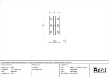 2" Aged Brass Butt Hinges - 49583 