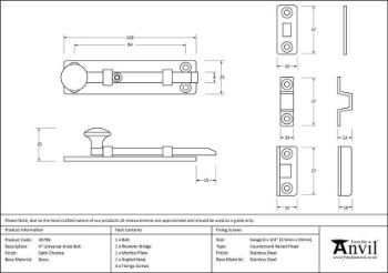 Satin Chrome 4" Universal Bolt - 45796