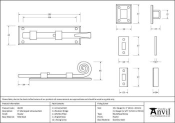 Pewter 6" Universal Monkeytail Bolt - 46239