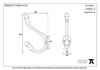 Aged Bronze 6 1/2" Hat & Coat Hook - 91752