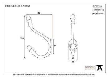 Aged Brass 6 1/2" Hat & Coat Hook - 92030