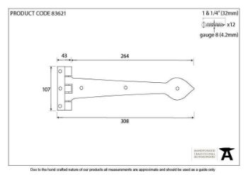 Black Textured 12" Cast T Hinge - 83621