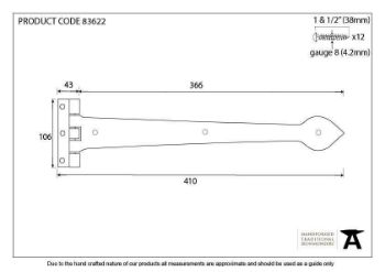 Black Textured 16" Cast T Hinge - 83622