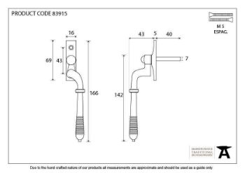 Aged Brass Reeded Espag - RH - 83915