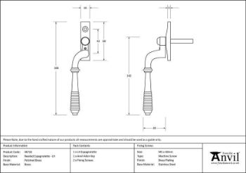 Polished Brass Reeded Espag - LH - 46710