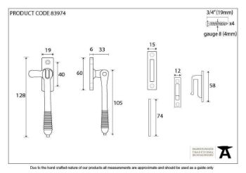 Aged Bronze Locking Reeded Fastener - 83974