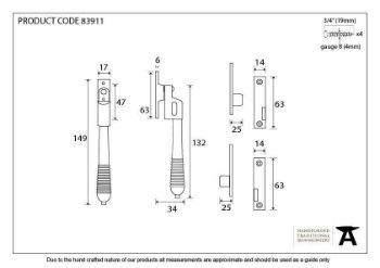 Aged Brass Night-Vent Locking Reeded Fastener - 83911