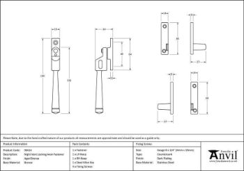 Aged Bronze Night-Vent Locking Avon Fastener - 90414