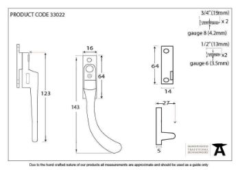 Beeswax Night-Vent Locking Peardrop Fastener - RH - 33022