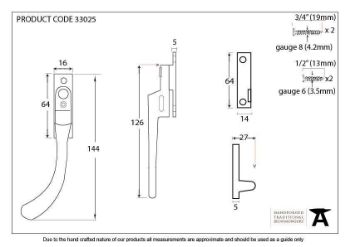 Pewter Night-Vent Locking Peardrop Fastener - LH - 33025