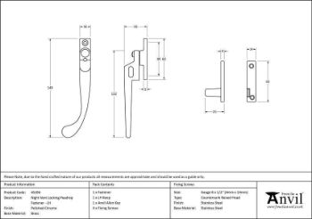 Polished Chrome Night-Vent Locking Peardrop Fastener - LH - 45394 