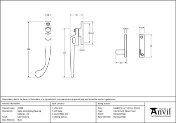 Satin Chrome Night-Vent Locking Peardrop Fastener - LH - 45398 