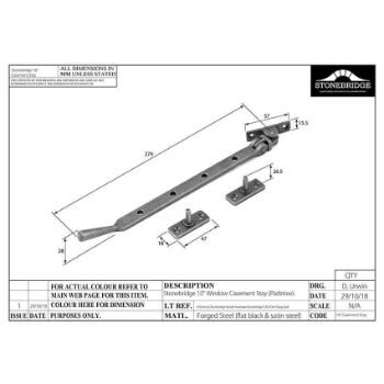 PADSTOW CASEMENT STAY 10"/250mm ARMOR COAT FLAT BLACK - SB-FB201