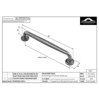 SALISBURY PULL HANDLE ROUND 160mm CENTRES ARMOR COAT FLAT BLACK - SB-FB1098