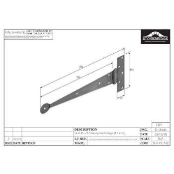 Penny End 12" Satin Steel Hinge - NFS732