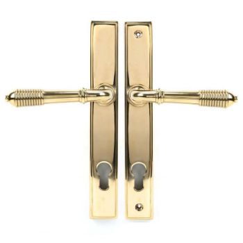 Reeded Slimline Sprung Lever Espag Lock Set - Polished Brass