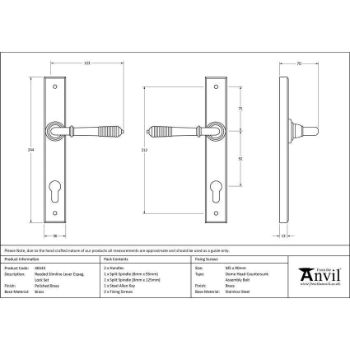 Reeded Slimline Sprung Lever Espag Lock Set - Polished Brass