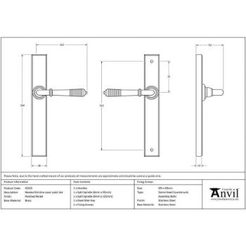 Polished Nickel Reeded Slimline Lever Latch Set - 45425