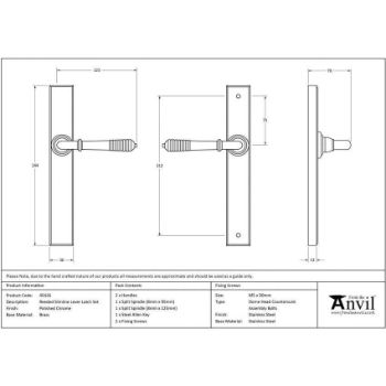 Polished Chrome Reeded Slimline Lever Latch Set - 45426 