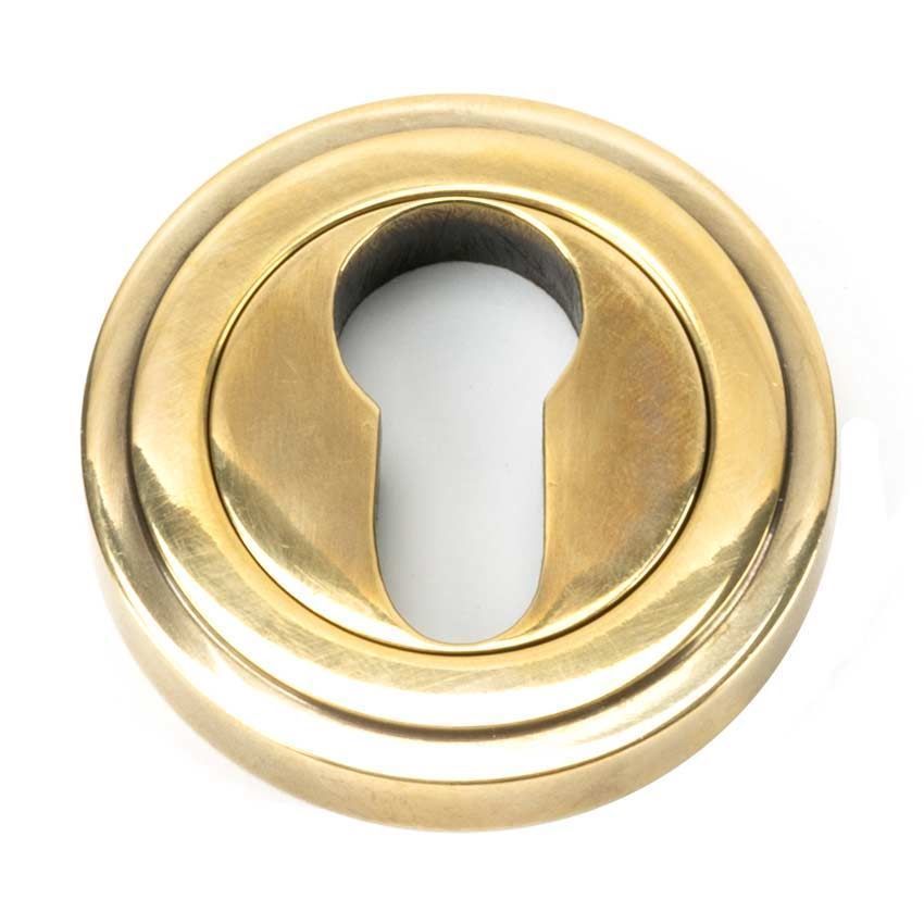 Aged Brass Round Art Deco Euro Escutcheon - 45708 