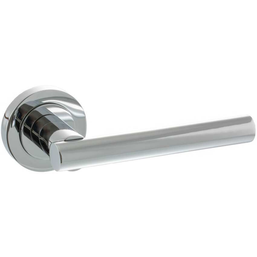 Status Nebraska Lever on a Round Rose in Polished Chrome - S28RPC