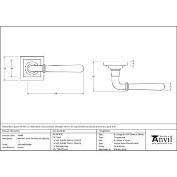 Polished Bronze Newbury Lever on a Square Rose (Unsprung) - 50036 