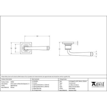 Polished Bronze Avon Round Lever on a Square Rose (Unsprung) - 50060 