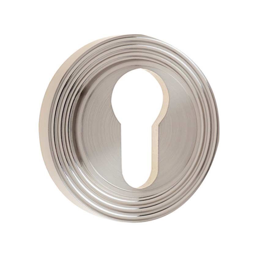 Burlington Euro Profile Escutcheon with a Reeded Rose - Satin Nickel - BUR61SN BUR74SN 