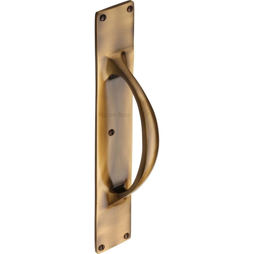 Heritage Brass Door Pull Handles on a Backplate in Antique Brass - V1155-AT