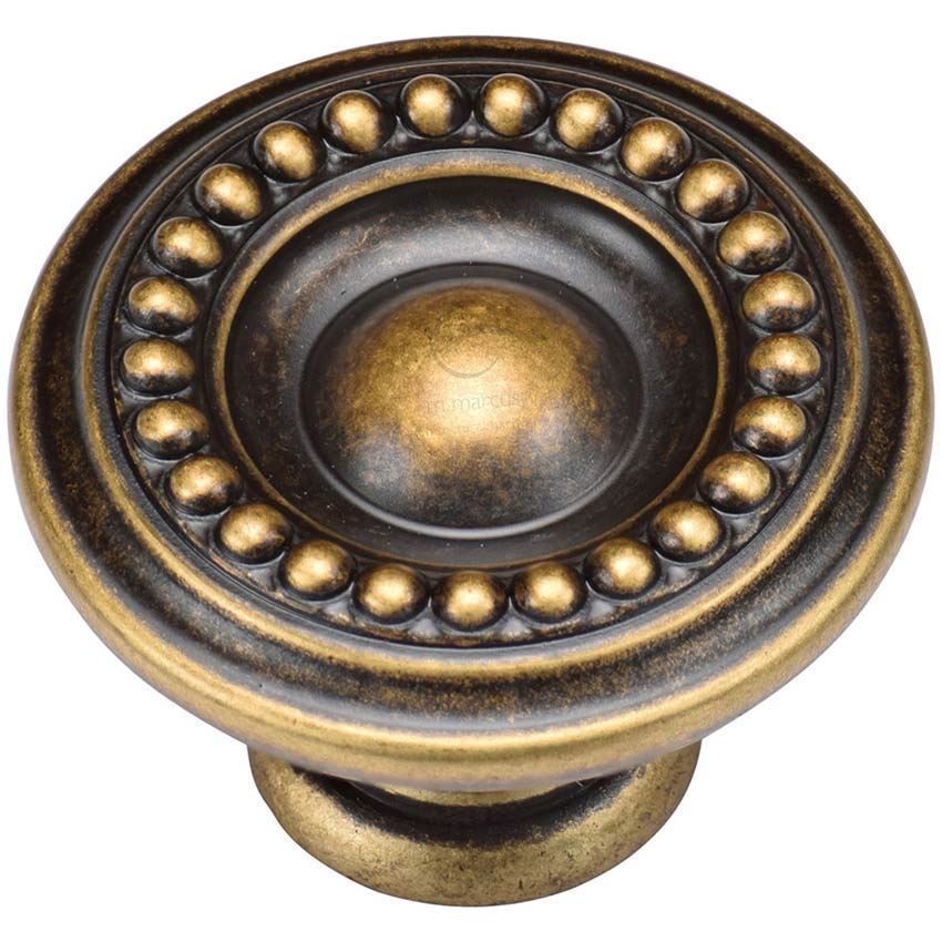 Beaded Round Cabinet Knob in Distressed Brass - TK4404-035-DBS