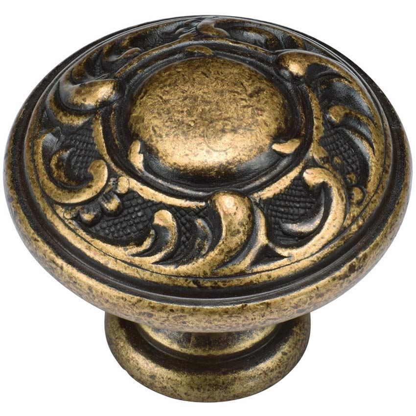 Vintage Round Cabinet Knob in Distressed Brass - TK4401-035-DBS 