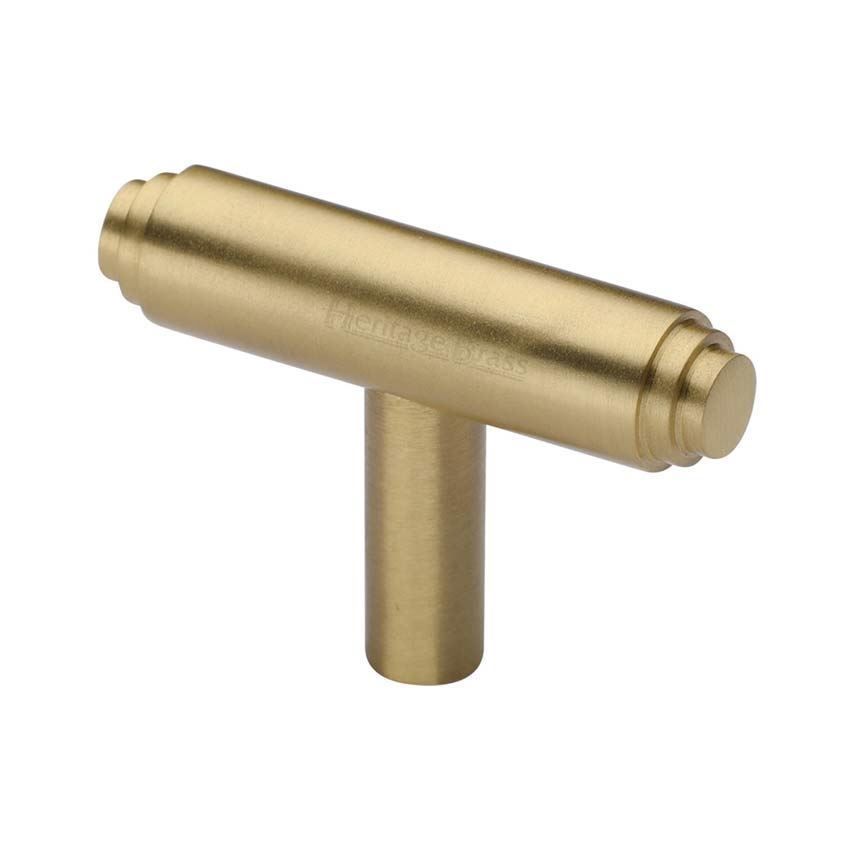 Stepped T-Bar Cabinet Knob in Satin Brass - C4445-SB