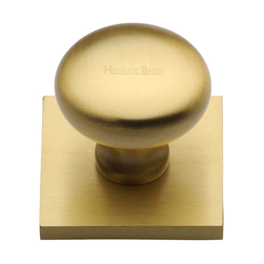 Victorian Round Design Cabinet Knob on a Backplate in Satin Brass Finish - SQ113-SB