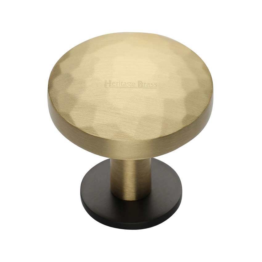 Hammered Cabinet Knob in a Matt Bronze/Satin Brass Finish on a Rose - C3876-BSB