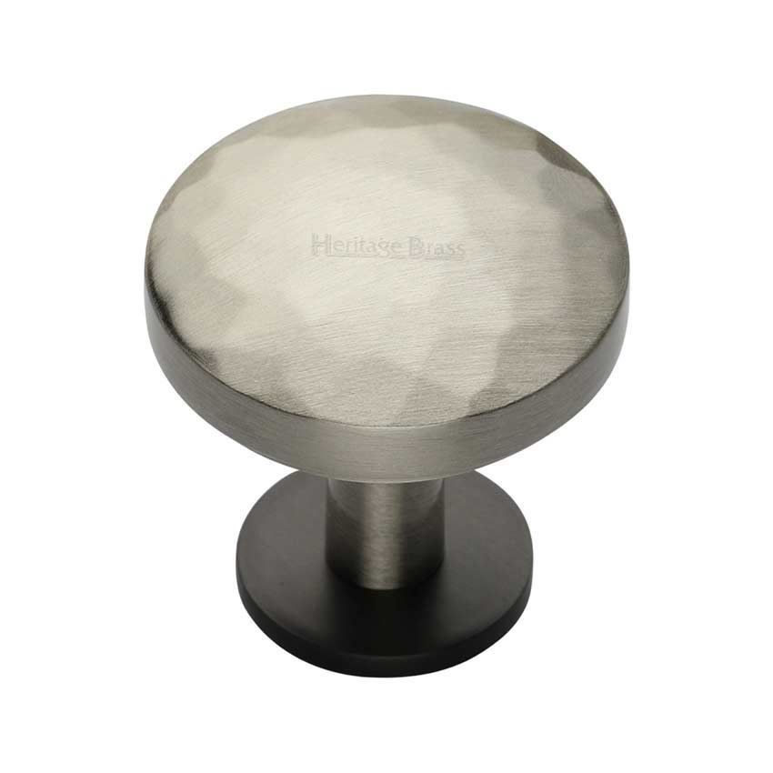 Hammered Cabinet Knob in a Matt Bronze/Satin Nickel Finish on a Rose - C3876-BSN 