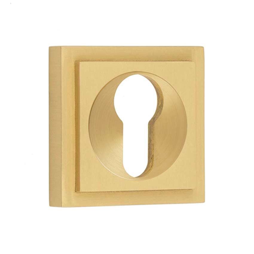 Burlington Euro Profile Escutcheon on a Stepped Square Rose - Satin Brass - BUR61SB BUR173SB