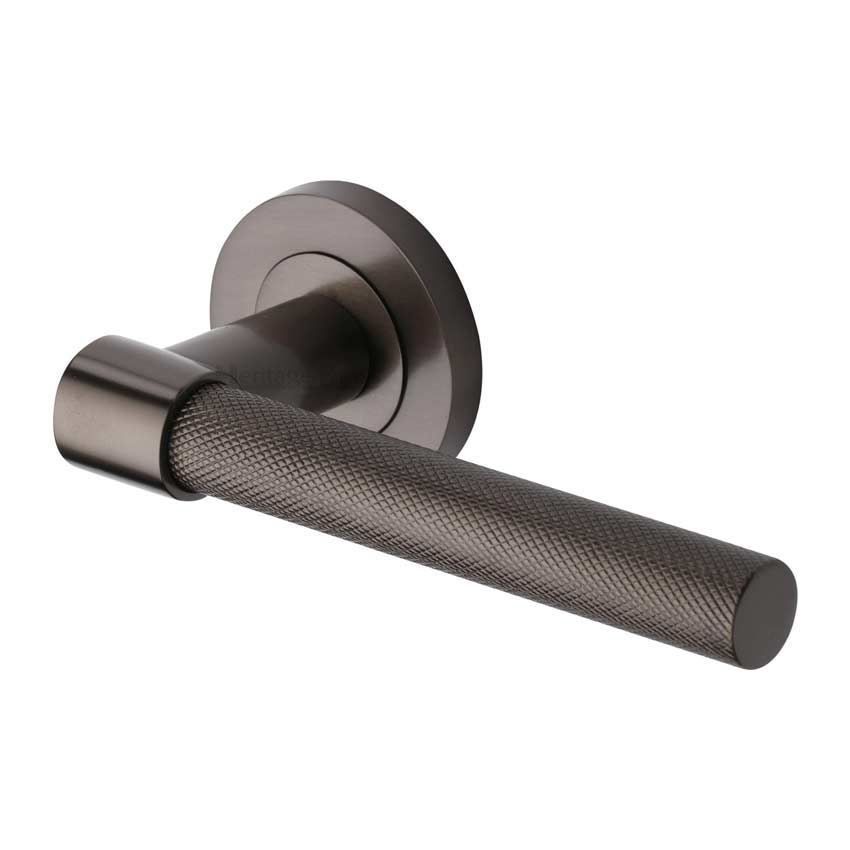 Phoenix Knurled Door Handle on Round Rose in Matt Bronze - RS2018-MB