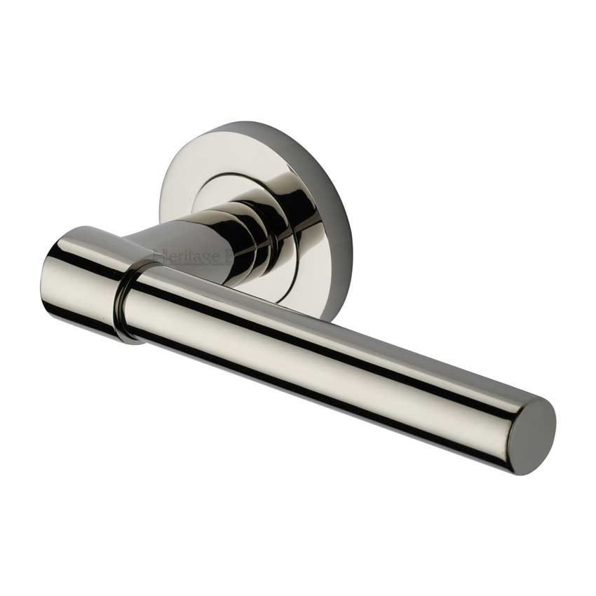 Phoenix Door Handle on Round Rose in Polished Nickel - RS2017-PNF 