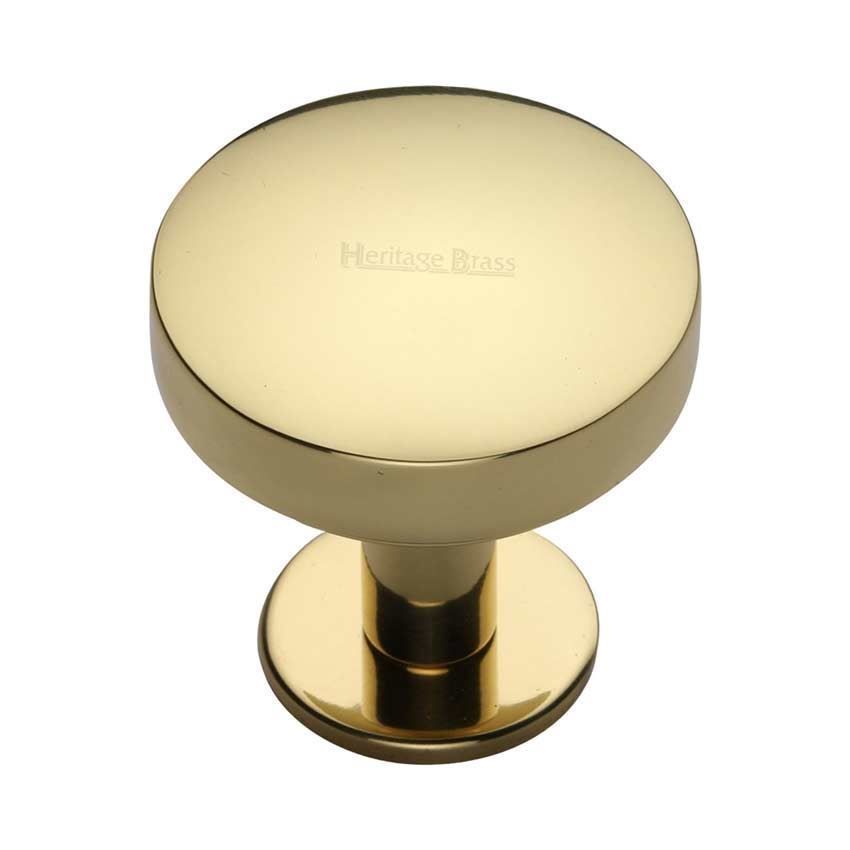 Domed Disc Cabinet Knob with Rose in Polished Brass - C3878-PB 