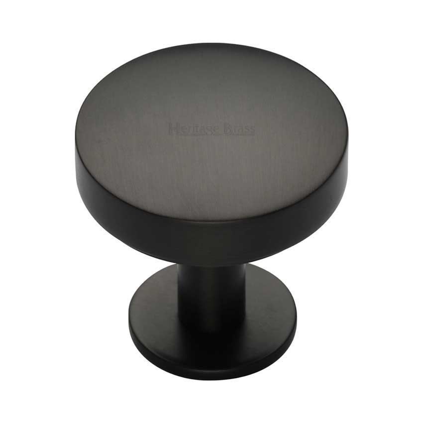 Domed Disc Cabinet Knob with Rose in Matt Bronze - C3878-MB