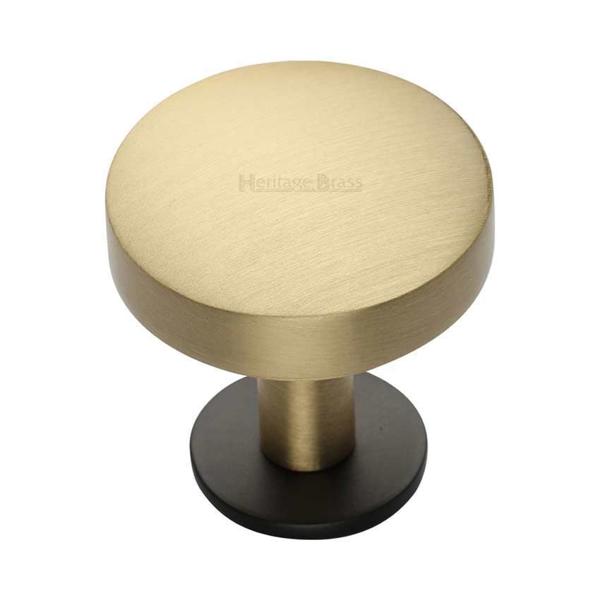 Domed Disc Cabinet Knob with Rose in Matt Bronze/Satin Brass - C3878-BSB 