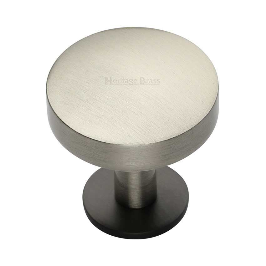 Domed Disc Cabinet Knob with Rose in Matt Bronze/Satin Nickel - C3878-BSN