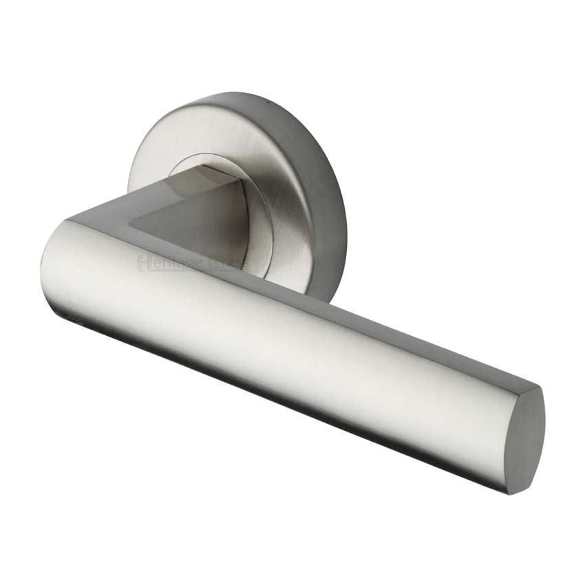 Poseidon Door Handle on Round Rose in Satin Nickel - V6230-SN 