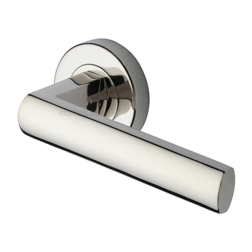 Poseidon Door Handle on Round Rose in Polished Nickel - V6230-PNF 